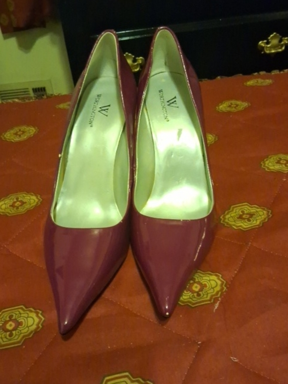 W by Worth Plum Patent Pointed-Toe Pumps